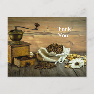 Carte Postale Photo de moulin à café rustique Merci