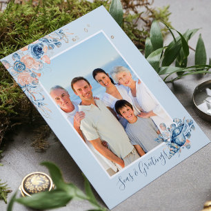 Carte Postale Photo de Noël chic nautique Mers et salutations