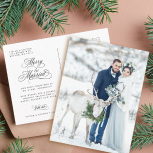 Carte Postale Photo de Noël des jeunes mariés
