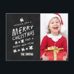 CARTE POSTALE PHOTO DE NOËL EN CLAVIER NOIR<br><div class="desc">CARTE PHOTO DE VACANCES DE NOËL EN CLAVIER. Police de craie amusante utilisée sur un arrière - plan d'effet tableau noir. Je vous souhaite un Joyeux Noël et un Joyeux Nouvel An. Personnalisez avec votre nom et votre photo de famille. Elke Clarke© pour Monogram Gallery. Pour un dicton différent, veuillez...</div>