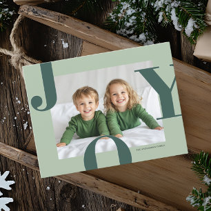 Carte Postale Photo de Noël JOIE moderne Famille verte