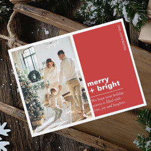 Carte Postale Photo de Noël Moderne Rouge Joyeux + Lumineux
