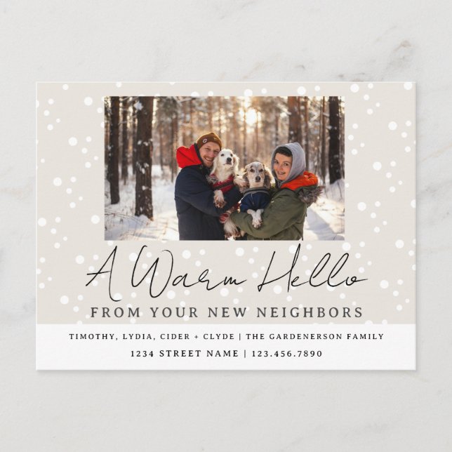 Carte Postale Photo de nouveaux voisins sous la neige hivernale  (Devant)