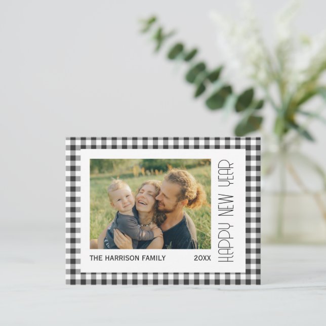 Carte Postale Photo de Nouvel An En vichy Noir Rétro (Debout devant)