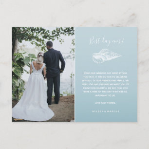 Carte Postale Photo de plage bleu Merci pour le mariage