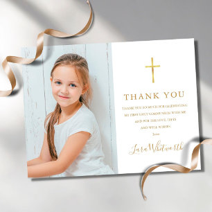 Carte Postale Photo de première communion solennelle or Merci