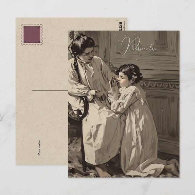 Carte Postale Photo de prière de filles victoriennes de coucher  (Devant / Derrière)