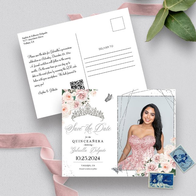 Carte postale photo de Quinceañera couronne rose e (Créateur téléchargé)
