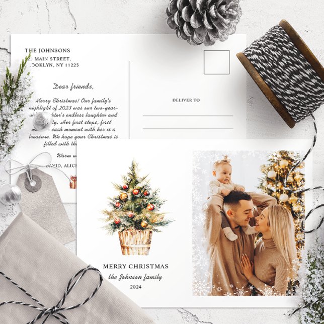 Carte Postale Photo de rapport annuel de famille de Noël élégant (Créateur téléchargé)