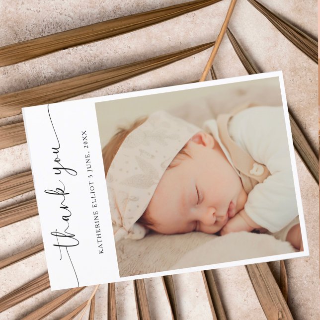 Carte Postale Photo de remerciement à l'écriture moderne minimal (Créateur téléchargé)