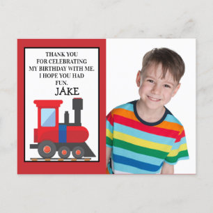 Carte Postale Photo de remerciement d'anniversaire Train Rouge
