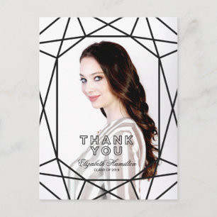 Carte Postale Photo de remerciement de fin d'études chic noir et