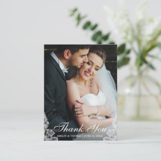 Carte Postale Photo de remerciement de mariage à dentelle