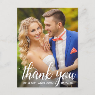 Carte Postale Photo de remerciement de mariage de mariée et mari