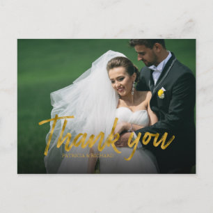 Carte Postale Photo de remerciement de mariage élégant avec feui