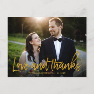 Carte Postale Photo de remerciement de mariage en feuille d'or L