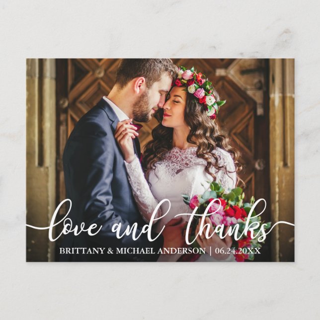 Carte Postale Photo de remerciement de mariage Love and Thanks (Devant)