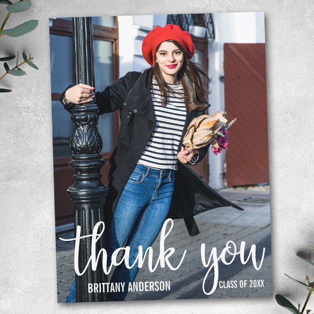 Carte Postale Photo de remerciement de remise de diplômes modern (Customize to change your personalized text size or text style.)