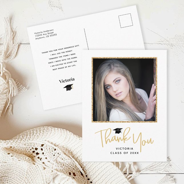 Carte Postale Photo de remerciement écriture dorée pour la remis (Créateur téléchargé)