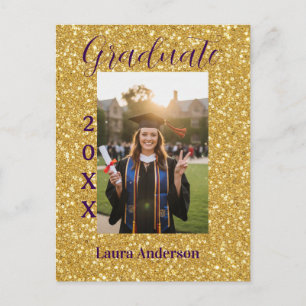 Carte Postale photo de remise de diplôme avec paillettes dorées 