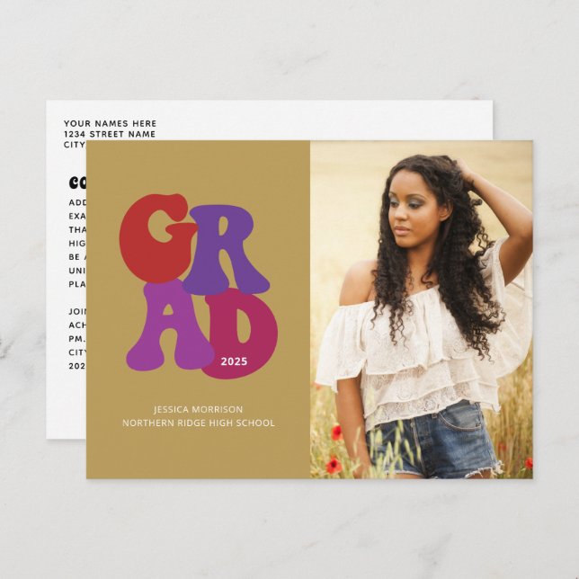 Carte Postale Photo de remise de diplôme rétro inspiré des année (Devant / Derrière)