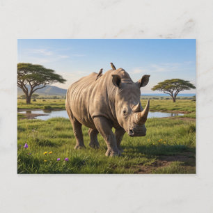 Carte Postale Photo de rhinocéros massif parcourant les plaines 