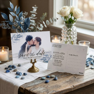 Carte Postale Photo de sauvegarde de date de mariage aux feuille