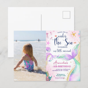 Carte Postale Photo de Sirène Aquarelle Anniversaire Sous l'Océa