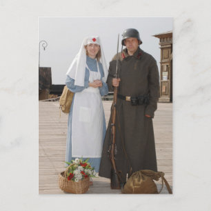Carte Postale Photo de style rétro avec infirmière et soldat