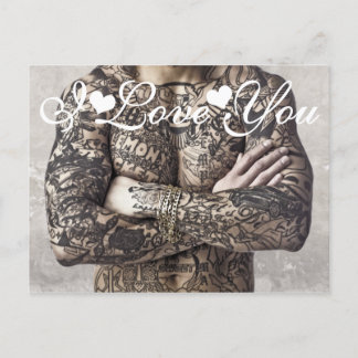 Carte Postale Photo de tatouage de corps masculin Je t'aime