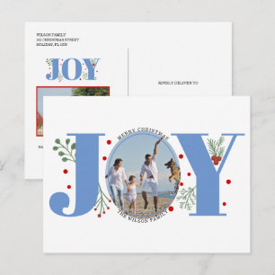 Carte Postale Photo de vacances de Noël Blue Joy avec des baies