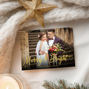 Carte Postale Photo de vacances de Noël Merry And Bright pour je