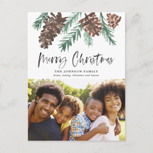 Carte Postale Photo de vacances en Aquarelle de Noël Pinecone