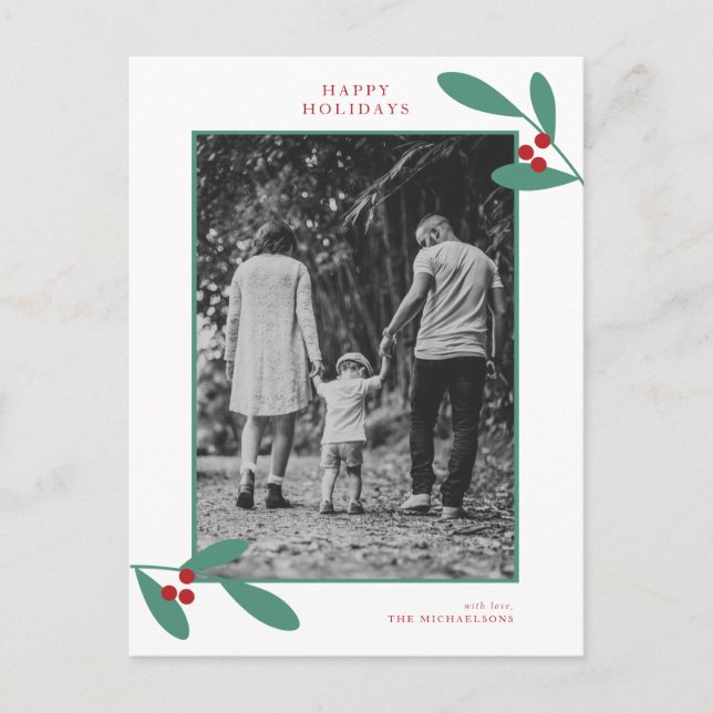 Carte Postale PHOTO DE VACANCES NOËL | Mistletoe moderne (Devant)