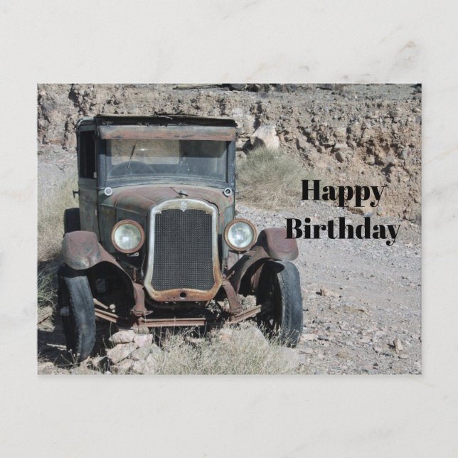 Carte Postale Photo de voiture rustique rouillée pour anniversai (Devant)
