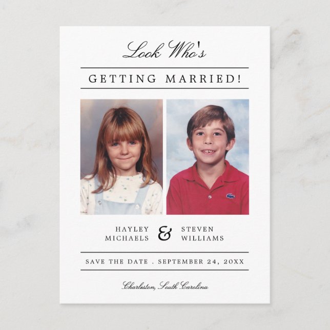 Carte Postale Photo d'enfant Enregistrer la date | Blanc (Devant)