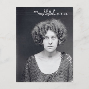 Carte Postale Photo d'identité judiciaire vintage féminine noir 