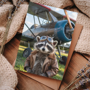 Carte Postale Photo drôle d'avion Pilote Raton Laveur Anniversai