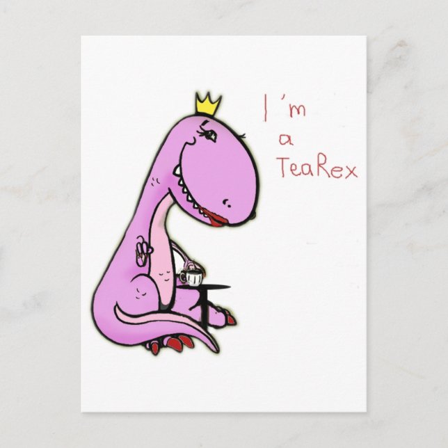 Carte Postale photo drôle d'un dinosaure rose TeaRex (Devant)