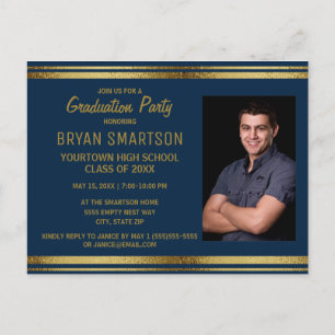 Carte Postale Photo du Navy Blue Gold Graduation Party