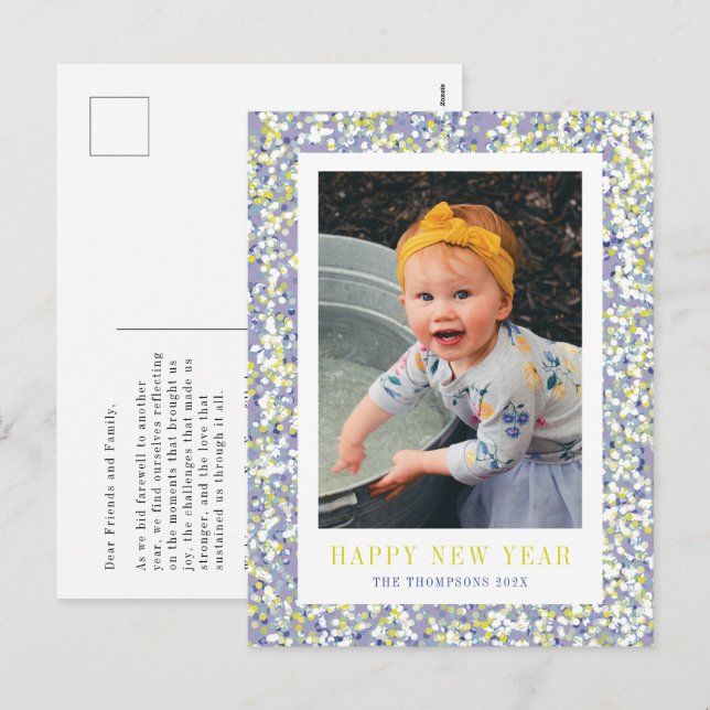 Carte postale photo du Nouvel An Confetti (Devant / Derrière)