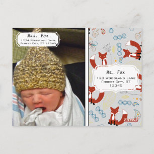 Carte Postale Photo d'un bébé garçon Renard Bois Naissance Stati