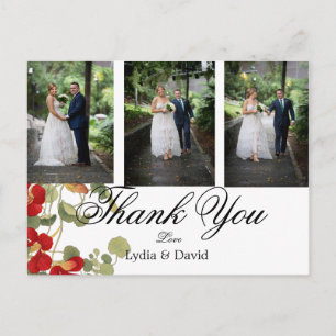 Carte Postale Photo Elegant Orange Floral Mariage Merci
