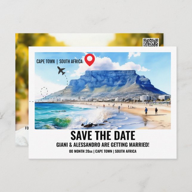 Carte Postale Photo en aquarelle du Cap pour votre save the date (Devant / Derrière)