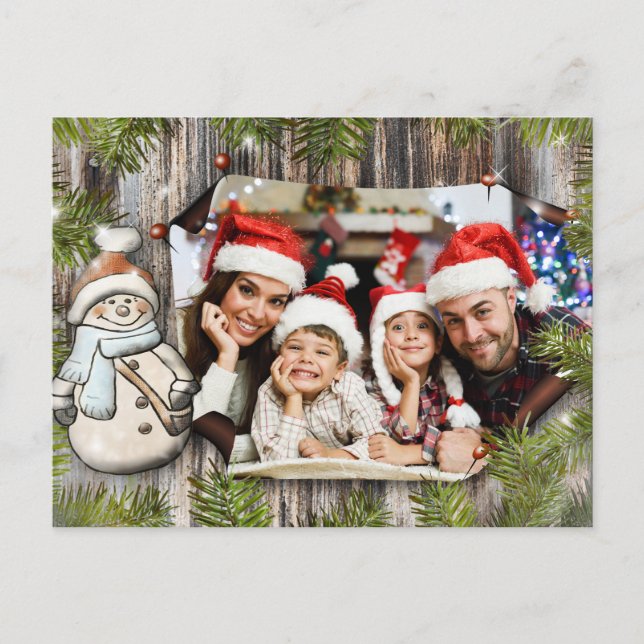 Carte Postale Photo en bois rustique de Noël de cadre de (Devant)