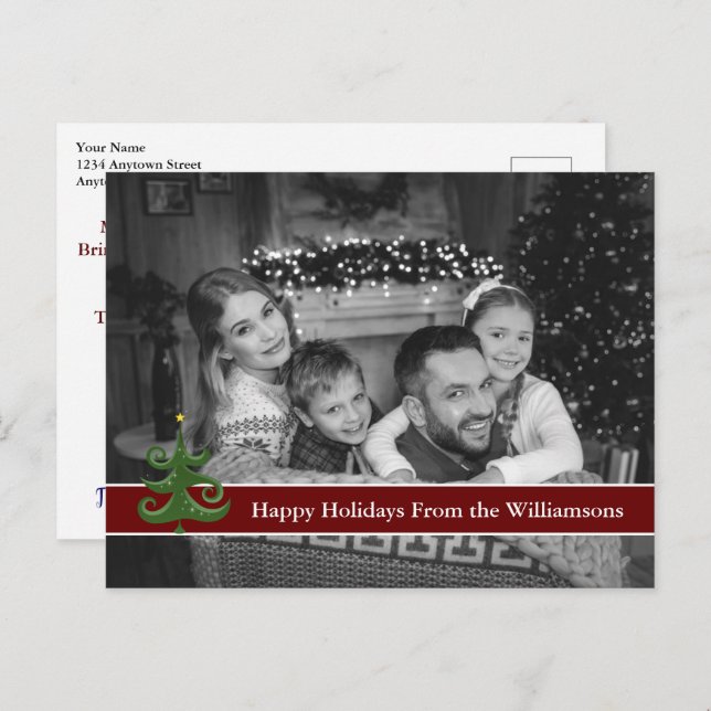 Carte Postale Photo en noir et blanc avec arbre de Noël (Devant / Derrière)