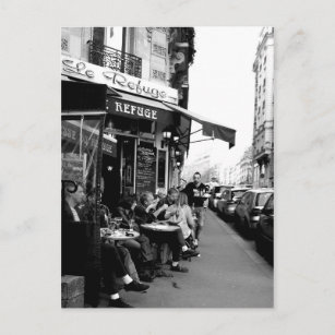 Carte Postale Photo en noir et blanc du Café Le Refuge à Paris