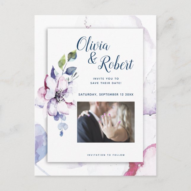 Carte Postale Photo Enregistrer la date Aquarelle Apple Blossoms (Devant)