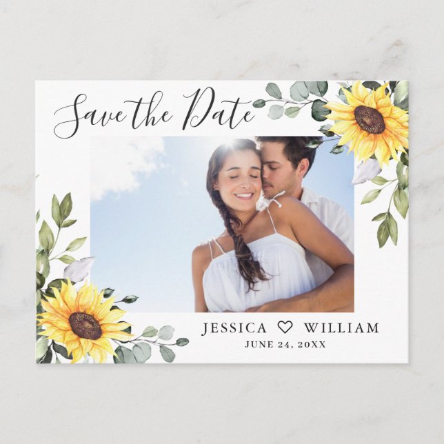 Carte Postale Photo Eucalyptus Sunflower Wedding Enregistrer la  (Devant)