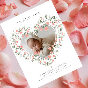 Carte Postale Photo Fleurie Cœur Élégant Remerciement Baby Showe